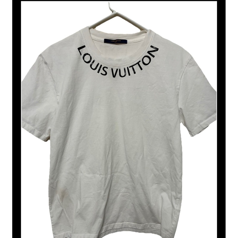 Louis Vuitton Mens Logo Crewneck T-Shirt White Cotton Short Sleeve Size Medium